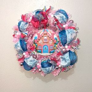 Homemade Pink and Blue Christmas Wreath